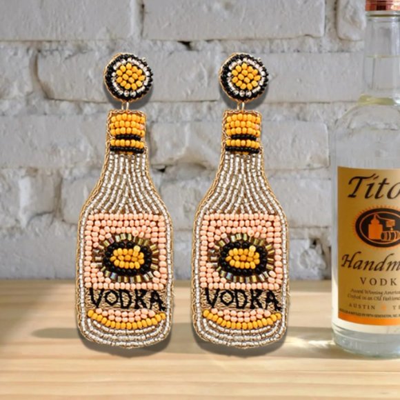 Boutique Jewelry - Tito's Vodka Seed Beaded Statement Earrings BRAND NEW